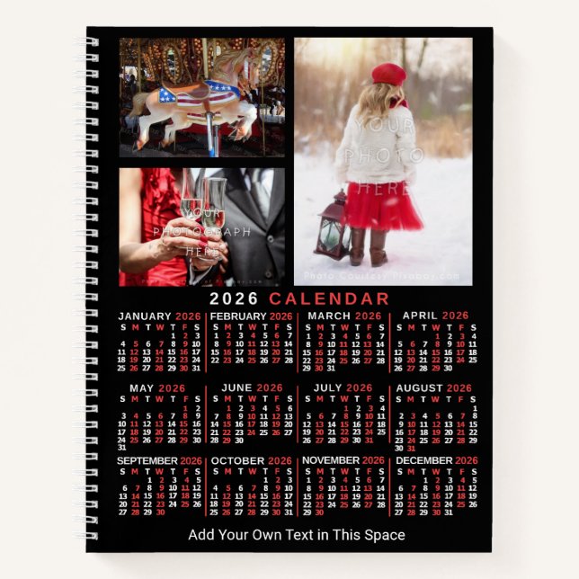 Carnet 2026 Year Monthly Calendar Black Custom 9 Photos (Devant)