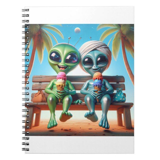 Carnet 2 aliens ayant des cônes de glace sur un banc (Devant)