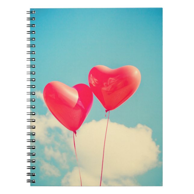 Carnet 2 cœurs rouges brillants en forme de ballons flott (Devant)