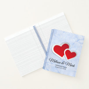 Carnet 2 Coeurs rouges sur plan Mariage en marbre bleu Ic