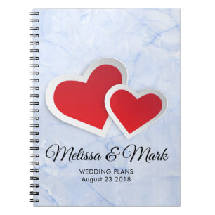 Carnet 2 Coeurs rouges sur plan Mariage en marbre bleu Ic