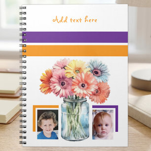 Carnet 2 fleurs de texte personnalisées violet orange