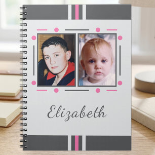 Carnet 2 nom de photo texte rose gris
