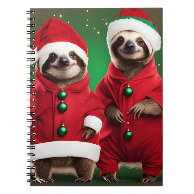 Carnet 2 paresseux mignons en costume de Noël (Devant)