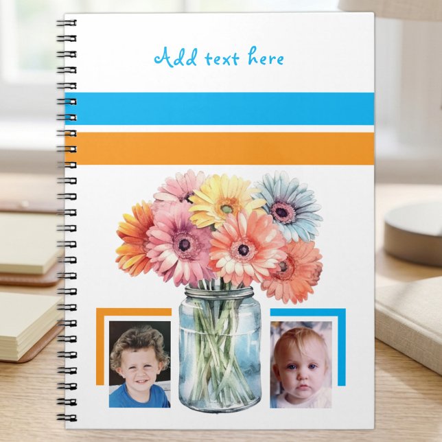 Carnet 2 textes personnalisés fleurs bleu orange (Créateur téléchargé)