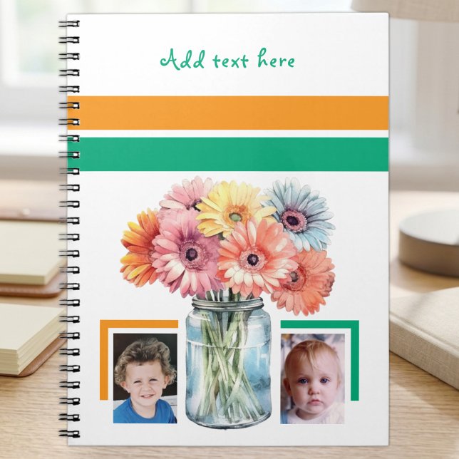 Carnet 2 textes personnalisés fleurs vert orange photo (Créateur téléchargé)