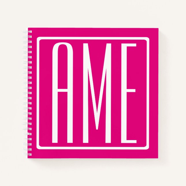 Carnet 3 Initiales Monogramme | Blanc sur rose chaud (Devant)