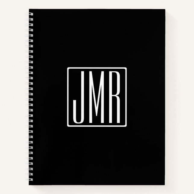 Carnet 3 Initiales Monogramme | Noir & Blanc (ou couleur  (Devant)