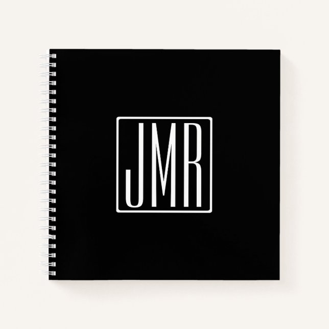 Carnet 3 Initiales Monogramme | Noir & Blanc (ou couleur  (Devant)