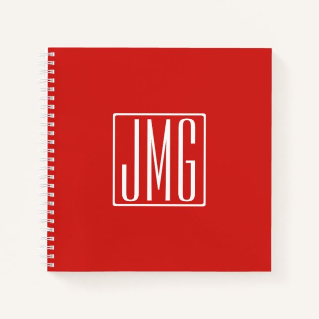 Carnet 3 Initiales Monogramme | Rouge & Blanc (ou couleur (Devant)