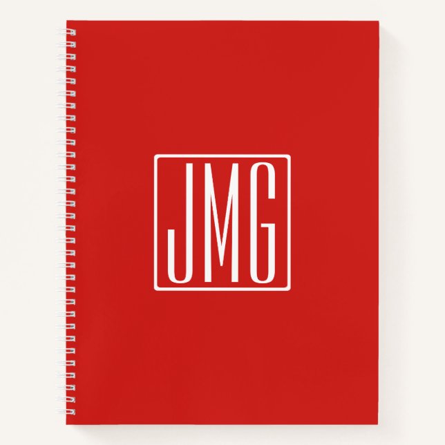 Carnet 3 Initiales Monogramme | Rouge et blanc (ou couleu (Devant)
