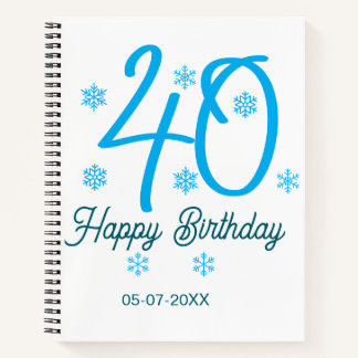 Carnet 40th birthday add name date year blue template