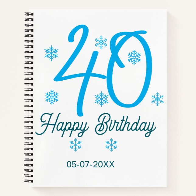 Carnet 40th birthday add name date year blue template (Devant)