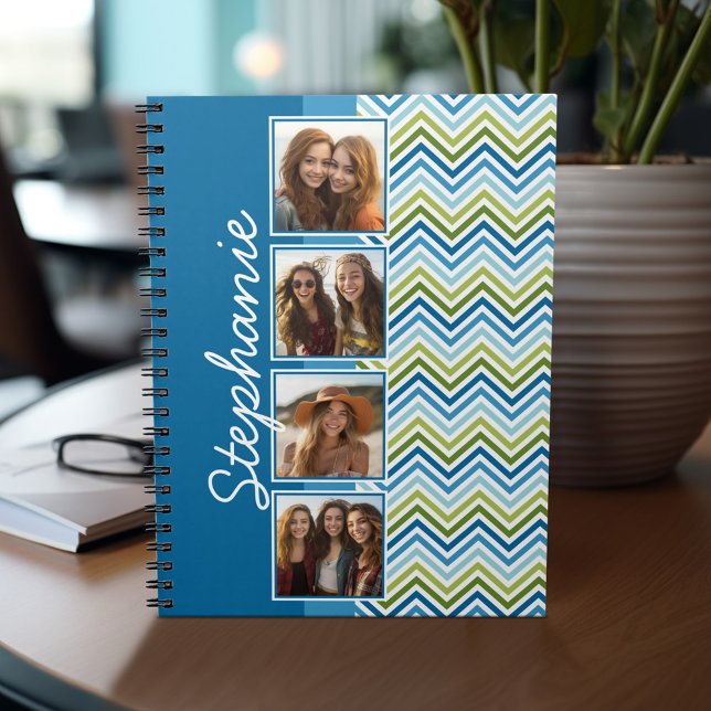 Carnet 4 Collage photo Chevron coloré (Personalized notebook - add photos and your name or other text)