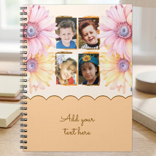 Carnet 4 fleurs photo texte orange marron