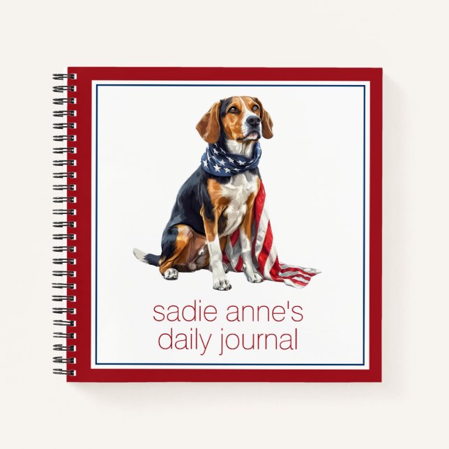 Carnet 4 juillet Patriotic Hound Dog Personnalisé (Devant)