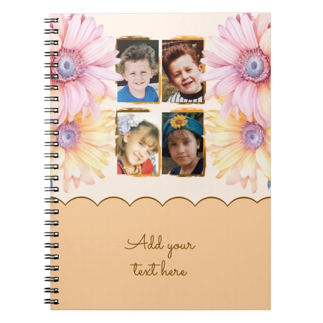 Carnet 4 photo flowers text orange brown (Devant)