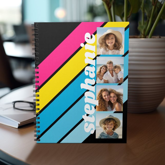 Carnet 4 Photo motif rayure rétro nom de script cmyk (Photo Notebook - Custom Cover)