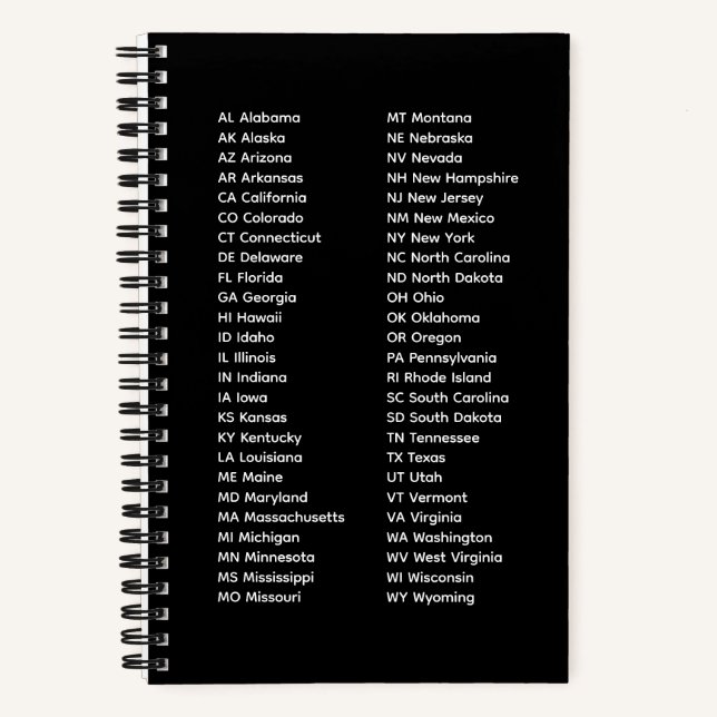 Carnet 50 États Ordre Alphabétique Noir (Recto)