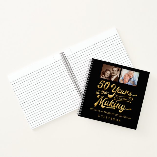 Carnet 50e Anniversaire 2 Photos Black Gold Guestbook (Intérieur)