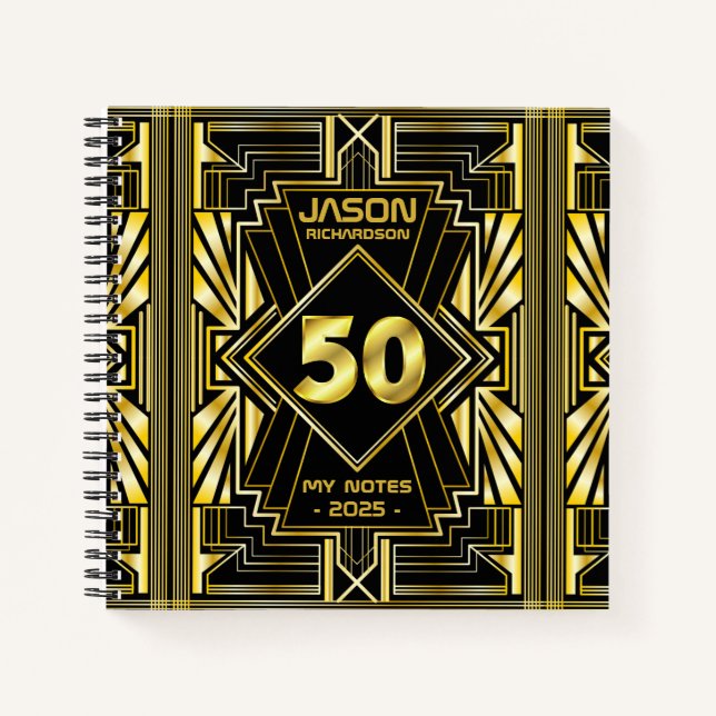 Carnet 50e anniversaire Art Déco Gold Black Great Gatsby (Devant)
