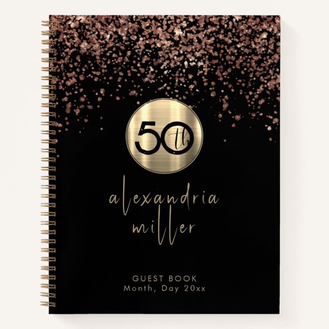 Carnet 50e anniversaire Black Rose Gold Parties scintilla (Devant)