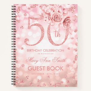 Carnet 50e anniversaire Guestbook Rose Gold Glam Lights