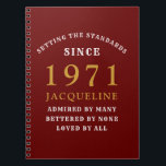 Carnet 50th Birthday 1971 Red Gold For Her Personalized<br><div class="desc">A personalized classic design for that birthday celebration for a special woman born in 1971. Add the name to this vintage retro style , white and gold design for a custom birthday gift. Easily edit the name and year with the template provided. A wonderful custom birthday gift. More gifts and...</div>