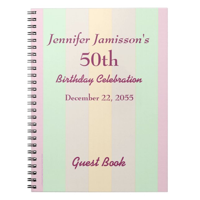 Carnet 50th Birthday Party Guest Book Pastel Notebook (Devant)