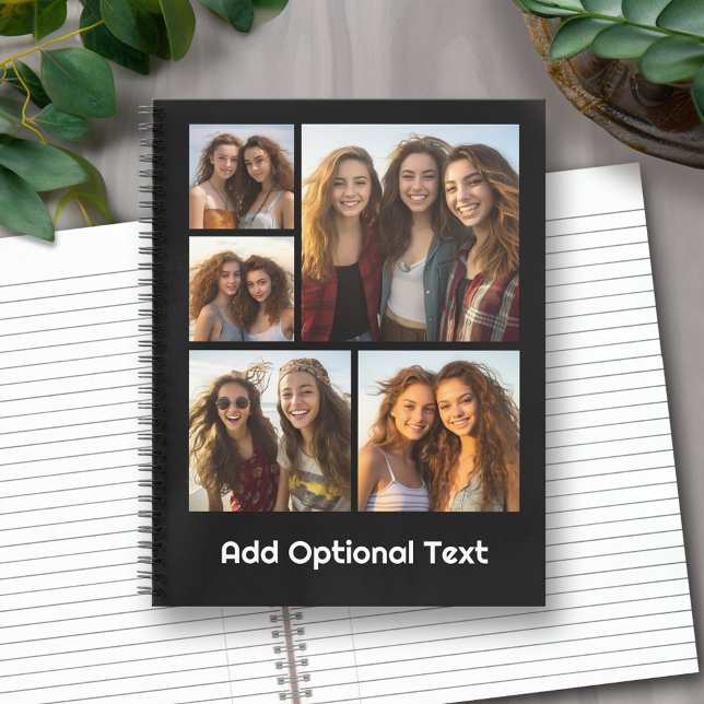 Carnet 5 Collage photo Texte facultatif — PEUT Modifier l (Personalized Notebook with Custom Text and Photos)
