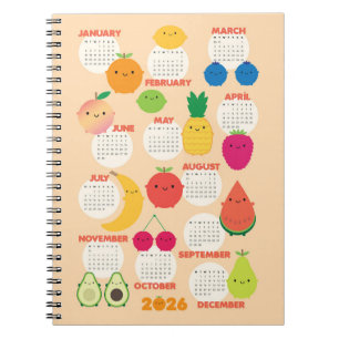 Carnet 5 Par Jour Kawaii Fruits 2026 Calendrier