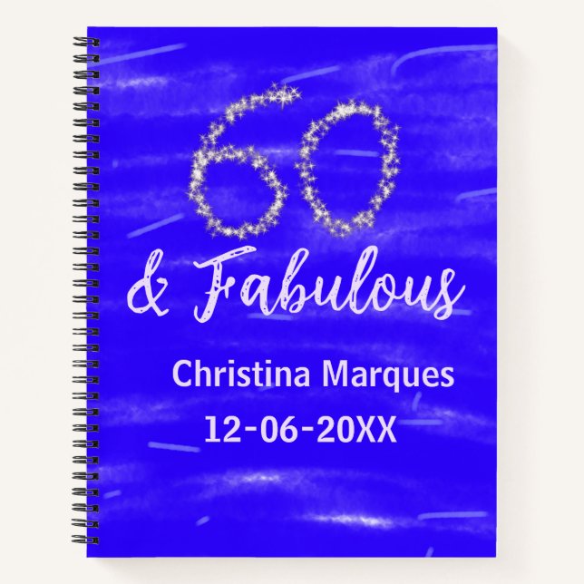 Carnet 60 & fabuleux anniversaire bleu argent ajouter nom (Devant)