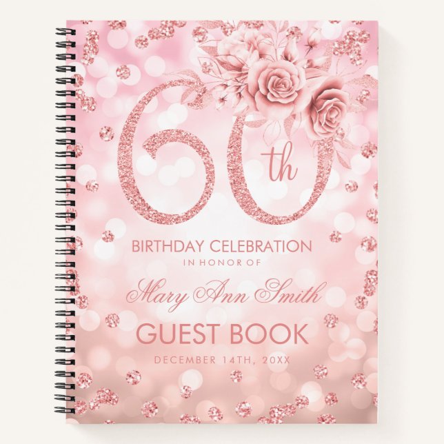 Carnet 60e anniversaire Guestbook Rose Gold Glam Lights  (Devant)
