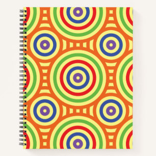 Carnet 60s Motif géométrique circulaire rétro. Rouge, ver
