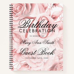 Carnet 70e anniversaire Guestbook Party Floral Rose Gold