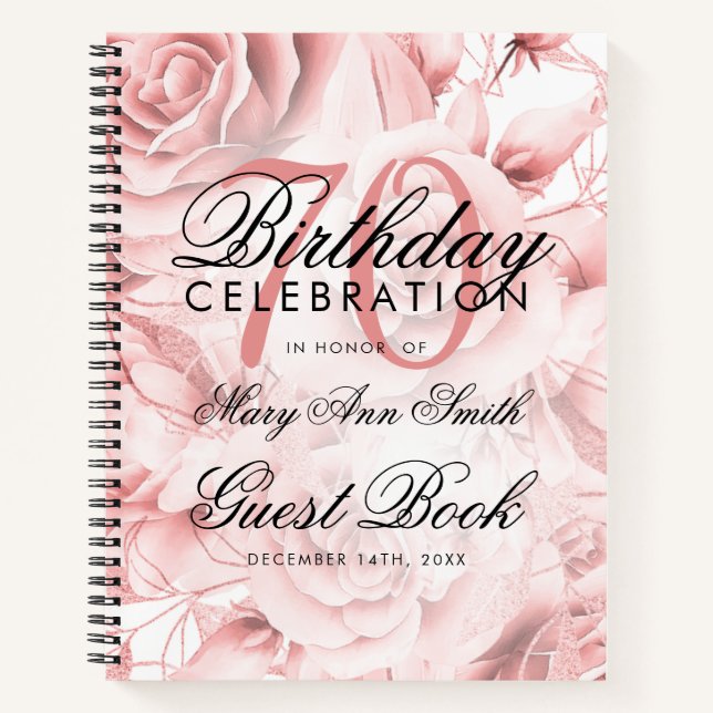 Carnet 70e anniversaire Guestbook Party Floral Rose Gold (Devant)