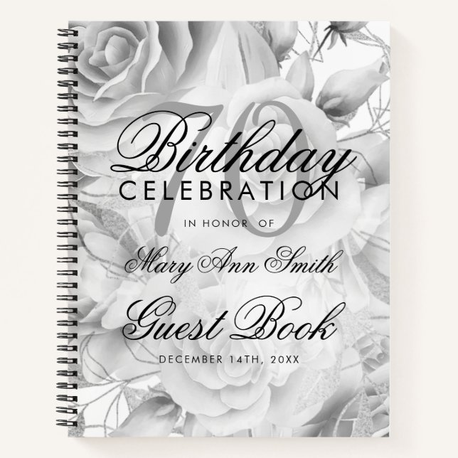 Carnet 70e anniversaire Guestbook Party Floral Silver Whi (Devant)