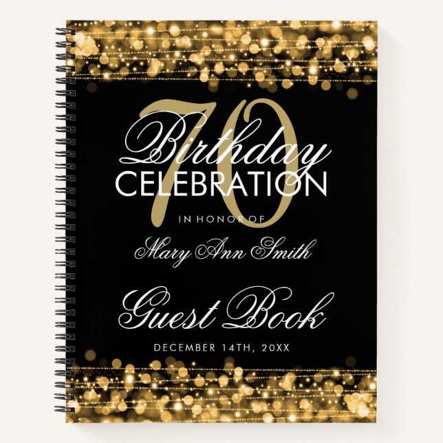 Carnet 70e anniversaire Guestbook Party Sparkles Gold (Devant)