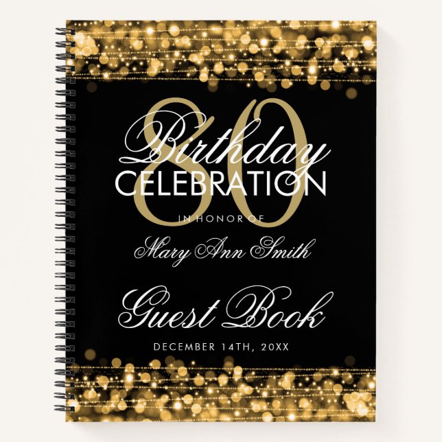 Carnet 80e anniversaire Guestbook Party Sparkles Gold (Devant)