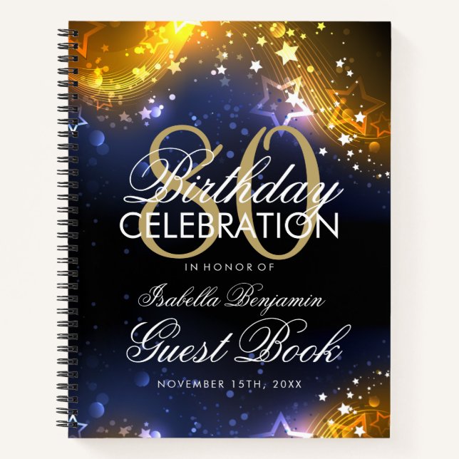Carnet 80e anniversaire Guestbook Party Sparkles Gold (Devant)