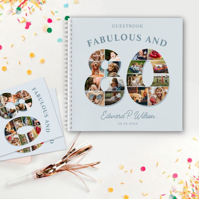 Carnet 80e anniversaire Photo Collage Milestone Guestbook (Créateur téléchargé)
