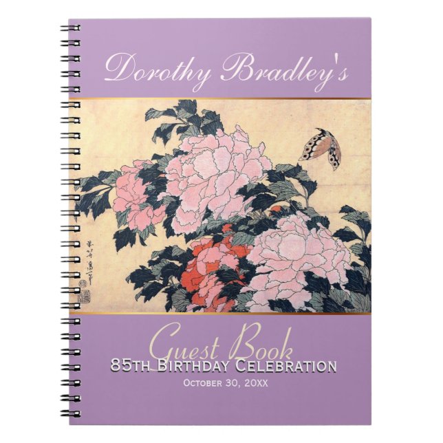 Carnet 85th Birthday Celebration Butterfly Peonies Guest (Devant)