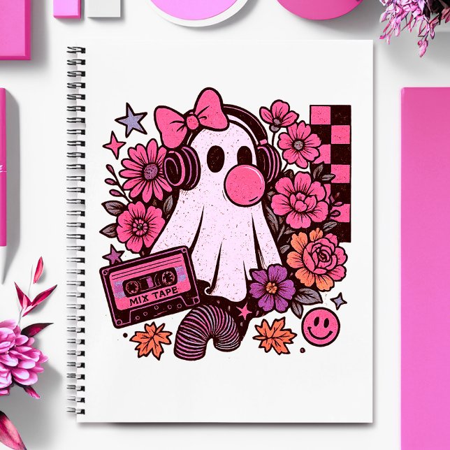 Carnet 90s Bubblegum esthétique Rétro Fille Fantôme Hallo (This ghost girl design mixes 90s aesthetic nostalgia with playful Halloween charm.)