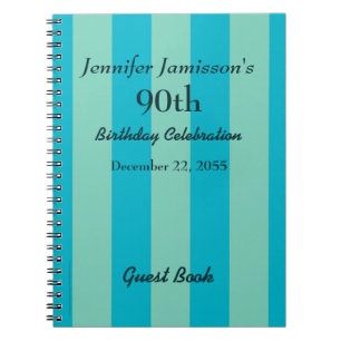 Carnet 90th Birthday Party Guest Book Blue & Green Stripe
