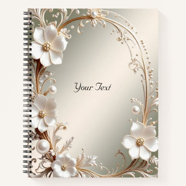 Carnet à cadre floral blanc orné (Devant)