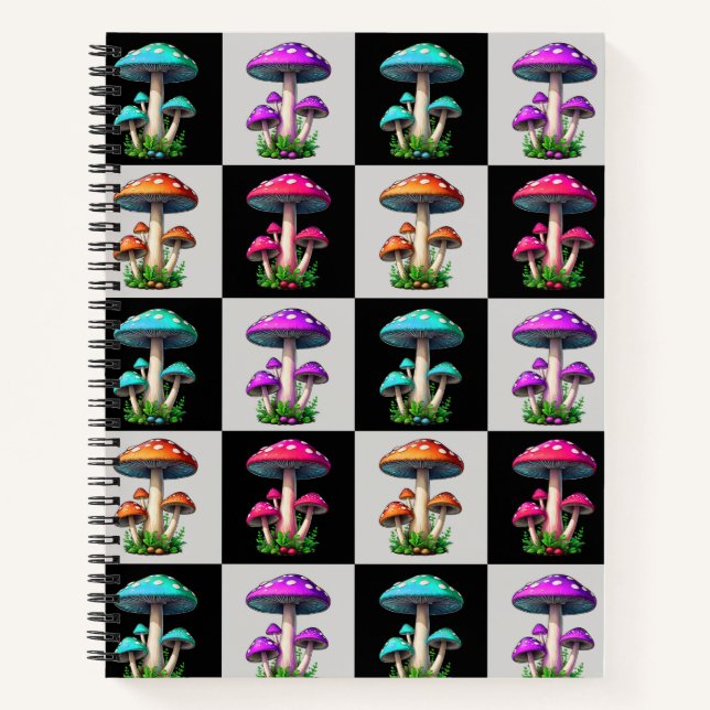 Carnet à damiers champignon géométrique (Devant)