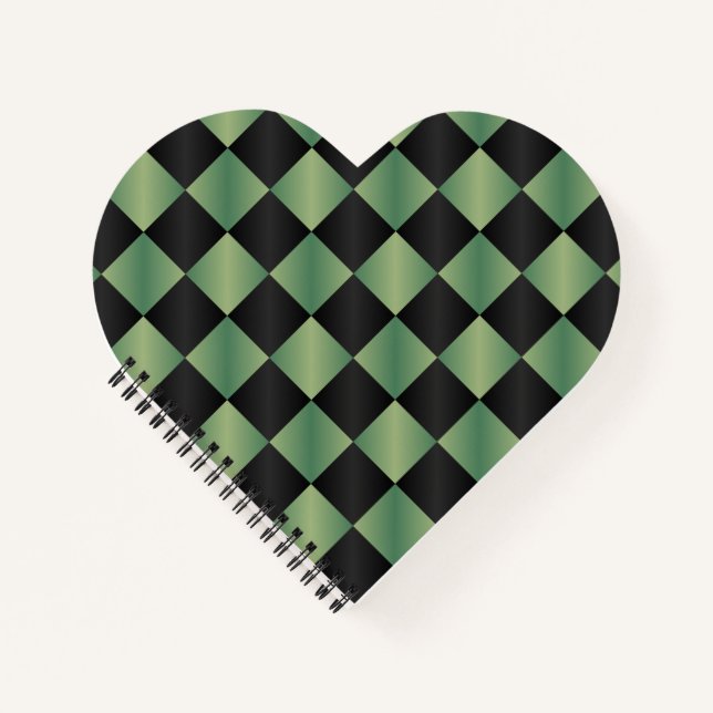Carnet À damiers moderne vert olive noir dégradé (Devant)