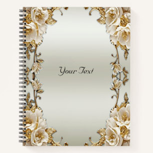 Carnet à fleurs blanches ornées dorées