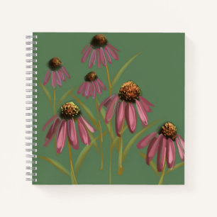 Carnet à fleurs d'échinacée - Vert bouilli et rose