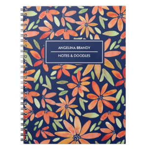 Carnet à fleurs tendance bleu et orange